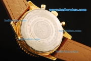 Breitling Navitimer Chronograph Miyota Quartz Movement Gold Case with White Dial and Gold Bezel-Brown Leather Strap