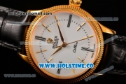 Rolex Cellini Time Asia 2813 Automatic Yellow Gold Case White Dial Black Leather Strap and Stick/Roman Numeral Markers