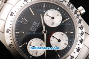Rolex Daytona Swiss Valjoux 7750 Chronograph Movement Silver Case with Black Dial and White Subdials-Silver Stick Marker