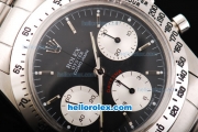 Rolex Daytona Swiss Valjoux 7750 Chronograph Movement Silver Case with Black Dial and White Subdials-Silver Stick Marker