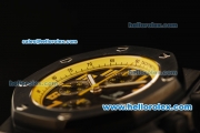 Audemars Piguet Royal Oak Offshore Chronograph Swiss Valjoux 7750 Automatic Movement PVD Case with Yellow Markers and Black Leather Strap-Run 9@sec