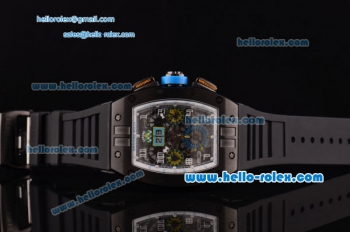 Richard Mille RM011 Swiss Valjoux 7750-SHG Automatic Black PVD Case with Black Rubber Strap and Skeleton Dial