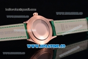 Rolex Cellini Time Asia 2813 Automatic Rose Gold Case with White Dial Green Leather Strap and Stick Markers