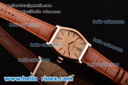 Vacheron Constantin Malte Japanese Miyota OS2035 Quartz Rose Gold Case with Brown Leather Strap and Pink Dial