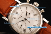 Patek Philippe Complicated Chronograph Swiss Valjoux 7750 Manual Winding Movement Steel Case with White Dial and Leather Strap