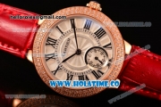 Cartier Ballon Bleu De Small Swiss Quartz Rose Gold Case with Diamonds Bezel White Dial and Red Leather Strap - Black Markers