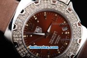 Tag Heuer Formula 1 Quartz Movement Silver Case with Diamond Bezel-Brown Dial and Brown Leather Strap-Lady Size