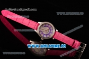 Jaeger-LeCoultre Lady Miyota Quartz Steel Case with White MOP Dial Purple Stick Markers and Hot Pink Leather Strap - Diamonds Bezel