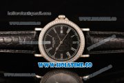 Patek Philippe Calatrava Miyota Quartz Steel Case with Diamonds Bezel and Black Dial - White Roman Numeral Markers