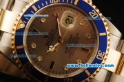 Rolex Submariner Rolex 3135 Automatic Movement Grey Dial with Blue Bezel and Two Tone Strap-18k Gold Strap Links