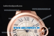 Cartier Ballon Bleu Medium Asia Automatic Rose Gold Case with Beige Dial Brown Leather Strap and Roman Numeral Markers (YF)