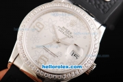 Rolex Datejust Automatic Movement Swiss Coating Case with Diamond Bezel-Grey Flower Pattern Dial and Black Rubber Strap