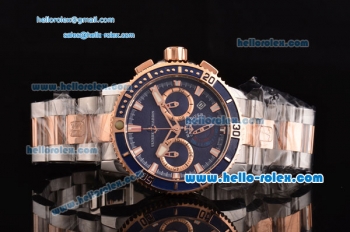 Ulysse Nardin Maxi Marine Diver Chrono Japanese Miyota OS20 Quartz Two Tone Case with Two Tone Strap and Blue Dial