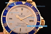 Rolex Submariner Asia 2813 Automatic Yellow Gold Case/Strap with Silver Dial Diamond Markers and Blue Bezel - ETA Coating