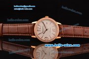 Vacheron Constantin Patrimony Swiss ETA 2824 Automatic Rose Gold Case Diamond Bezel with Brown Leather Strap White Dial Numeral/Stick Markers