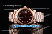 Rolex Day-Date Swiss ETA 2836 Automatic Rose Gold Case/Bracelet with Brown Dial and Stick Markers (BP)