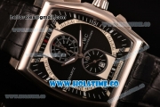 IWC Da-Vinci Chrono Miyota Quartz Steel Case with Black Leather Strap and Black Dial