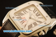 Cartier Santos 100 Automatic ETA Coating Case with White Dial and Black Leather Strap