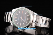 Rolex Milgauss Oyster Perpetual Swiss ETA 2836 Automatic Movement Silver Case with Black Dial and Stick Markers-Orange Second Hand