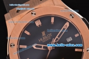 Hublot Classic Fusion Swiss ETA 2834 Automatic Rose Gold Case with Black Dial Stick Markers and Black Rubber Strap