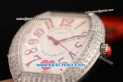 Franck Muller Heart Swiss Quartz Steel Case with Red Leather Strap Diamond Bezel and White Dial - ETA Coating