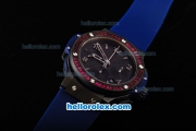 Hublot Big Bang Swiss Valjoux 7750 Chronograph Movement PVD Case with Black Dial-Red Diamond Bezel and Blue Rubber Strap