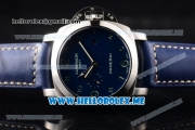 Panerai Luminor GMT PAM437 Asia ST25 Automatic Steel Case with Blue Dial and Blue Leather Strap Arabic Numeral Markers