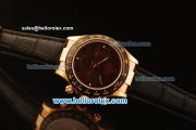 Rolex Daytona Chronograph Swiss Valjoux 7750 Automatic Rose Gold Case and Black Dial with PVD Bezel-Black Leather Strap