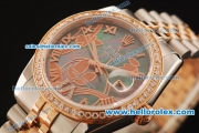 Rolex Datejust Swiss ETA 2836 Automatic Full Steel Case with Rose Gold/Diamond Bezel and Green MOP Dial-Two Tone Strap