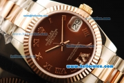 Rolex Datejust Automatic Movement Steel Case with Brown Dial and Rose Gold Bezel-Two Tone Strap