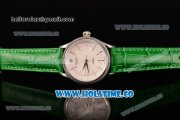 Rolex Cellini Time Asia 2813 Automatic Steel Case with White Dial Green Leather Strap and Stick Markers