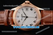 Patek Philippe Calatrava Miyota 9015 Automatic Rose Gold Case with White Dial Brown Leather Strap and Roman Numeral Markers