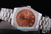 Rolex Day-Date Oyster Perpetual Automatic Rose Red Dial with Diamond Bezel and Marking