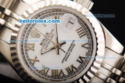 Rolex Datejust Oyster Perpetual Automatic Full White With Rome Hour Markers-Lady Size