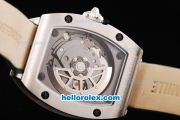 Richard Mille RM007 Automatic Movement Silver Case with Diamond Hour Marker and Diamond Bezel-Green Leather Strap