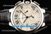 Cartier Ballon Bleu De Large Chronograph 7705 Automatic Steel Case with White Dial Roman Numeral Markers and Genuine Leather Strap