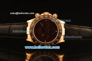 Rolex Daytona Chronograph Swiss Valjoux 7750 Automatic Rose Gold Case and Black Dial with PVD Bezel-Black Leather Strap