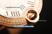 Cartier ballon bleu de Cartier Swiss Quartz Movement Rose Gold Case with Diamond Bezel and Black Leather Strap