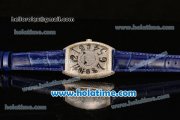 Franck Muller Cintree Curvex Swiss Quartz Steel/Diamonds Case with Diamonds Dial Numeral Markers and Blue Leather Strap