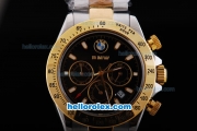 Rolex Daytona for BMW Quartz Movement with Graduated Gold Bezel and Black Dial,Gold Marking and Small Calendar--2008 New Model
