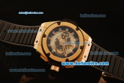 Hublot King Power Swiss Valjoux 7750 Automatic Rose Gold Case with Skeleton Dial and Black Rubber Strap