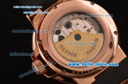 Ulysse Nardin Marine Chronometer Manufacture Power Reserve Asia ST25 Automatic Rose Gold Case with Black Rubber Strap White Dial Roman Markers