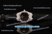 Audemars Piguet Royal Oak Ladies Swiss Quartz Steel/Diamond Case with Black Leather Bracelet and Black Dial - 1:1 Original