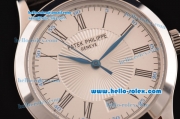 Patek Philippe Calatrava Swiss ETA 2824 Automatic Steel Case with Black Leather Strap White Dial Roman Markers