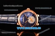 Cartier Rotonde De Swiss Quartz Rose Gold Case with Blue Leather Strap with Blue Guilloche Dial