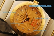 Omega Constellation Swiss ETA Quartz Movement Gold Dial with Diamond Markers and Two Tone Strap - Lady Model