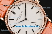 Patek Philippe Calatrava Miyota Quartz Rose Gold Case with Stick Markers and White Dial