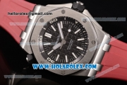Audemars Piguet Royal Oak Offshore Diver Clone AP Calibre 3120 Automatic Steel Case with Black Dial Red Rubber Strap and White Stick Markers (EF)