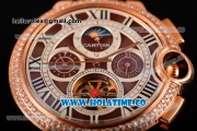 Cartier Ballon Bleu De Tourbillon Asia Automatic Rose Gold Case with Brown Dial and Roman Numeral Markers - Diamonds Bezel