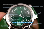 Cartier Ballon Bleu Swiss Quartz Steel Case with Green Leather Strap White Markers and Green Dial
